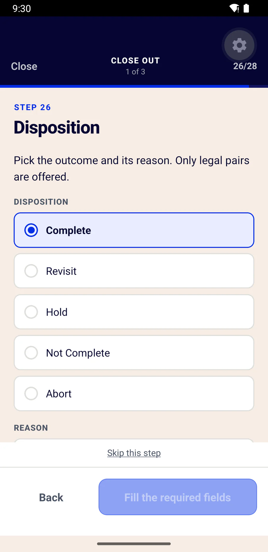 Disposition with dependent reasons